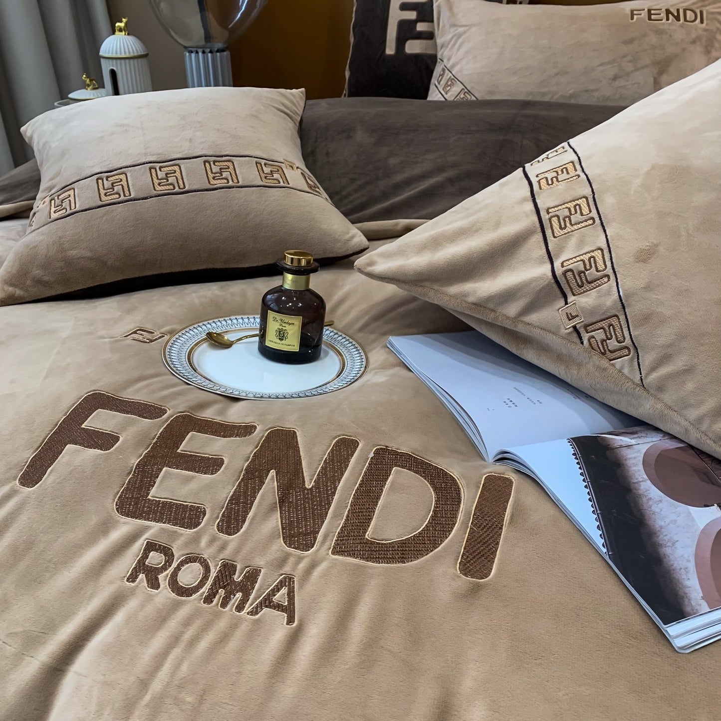 Fendi Roma Classic Logo Milk Velvet Bedding Set