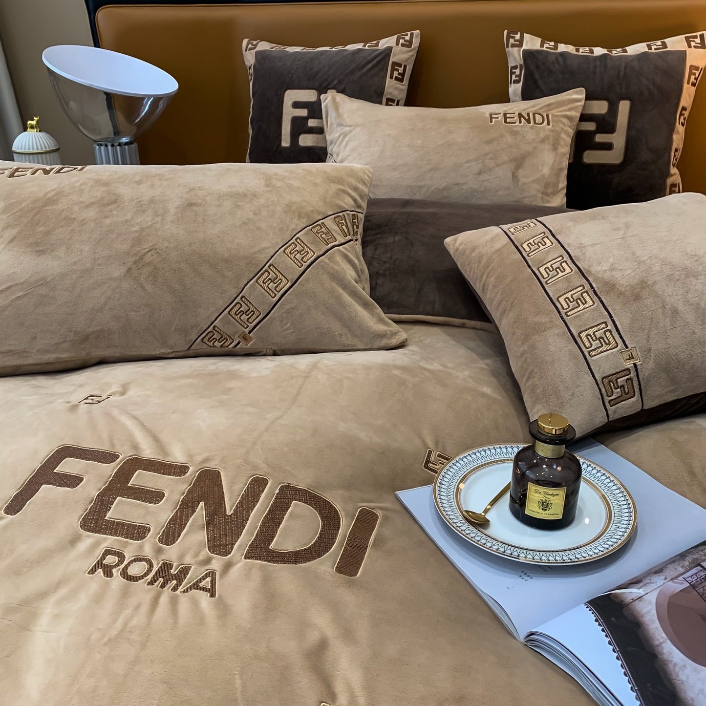 Fendi Roma Classic Logo Milk Velvet Bedding Set