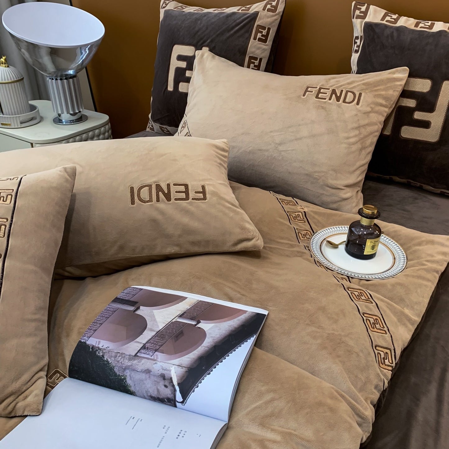 Fendi Roma Classic Logo Milk Velvet Bedding Set