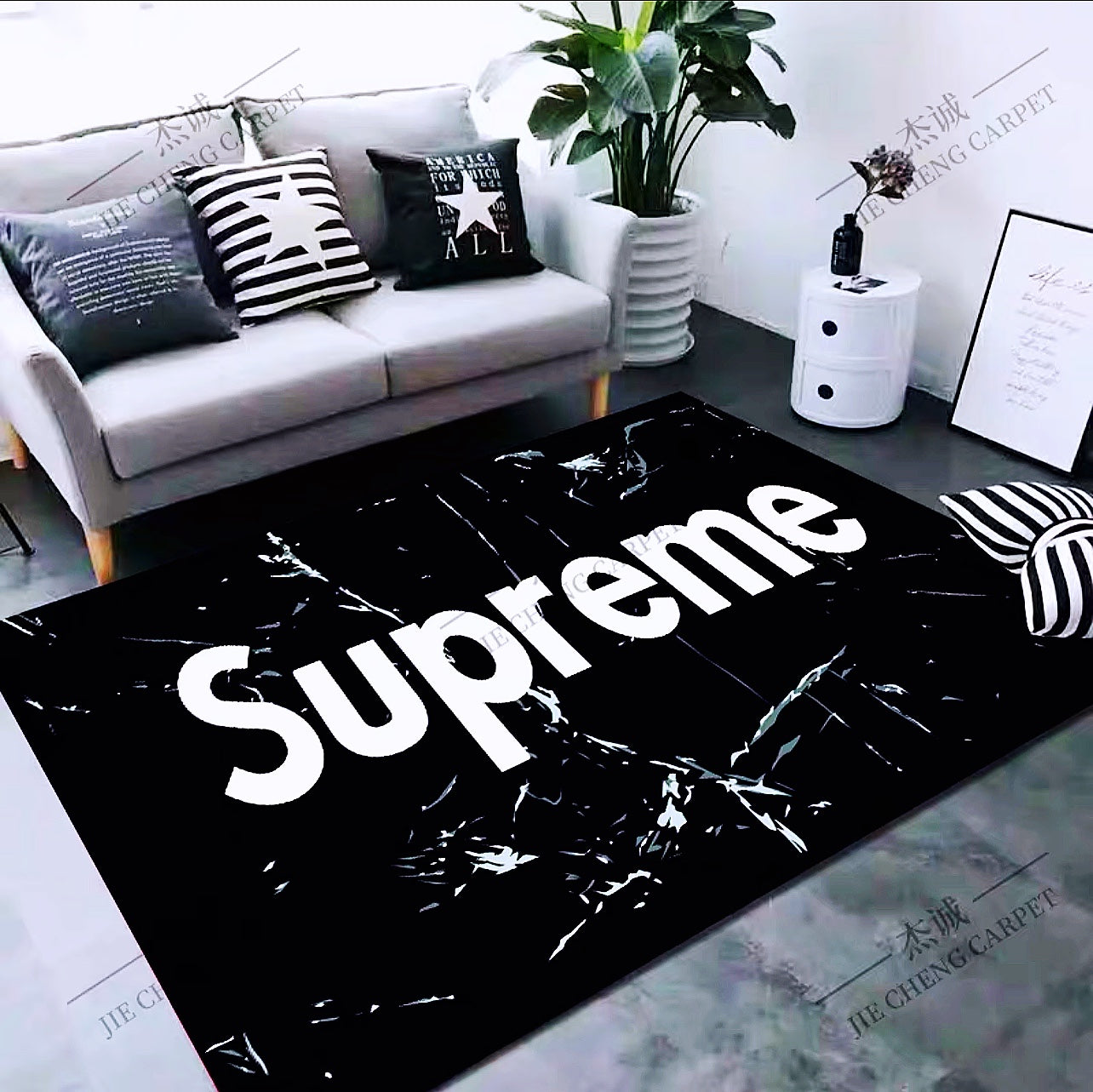 Plain Supreme Streetwear Branded Logo Design Rectangle Carpet Modern Home Decoration Rugs (SP080)