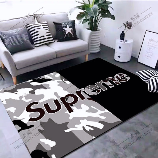 Black Grey Camouflage Design Supreme Branded Logo Rectangle Carpet Simple Modern Home Decoration Area Rugs (SP079)