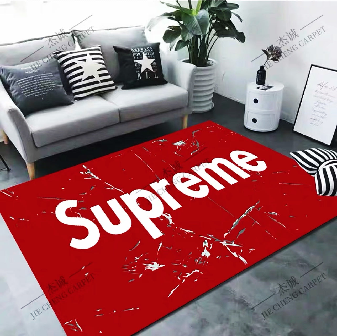 Supreme Plain Logo Red Background Design Rectangle Carpet Modern Home Decoration Area Rugs (SP077)