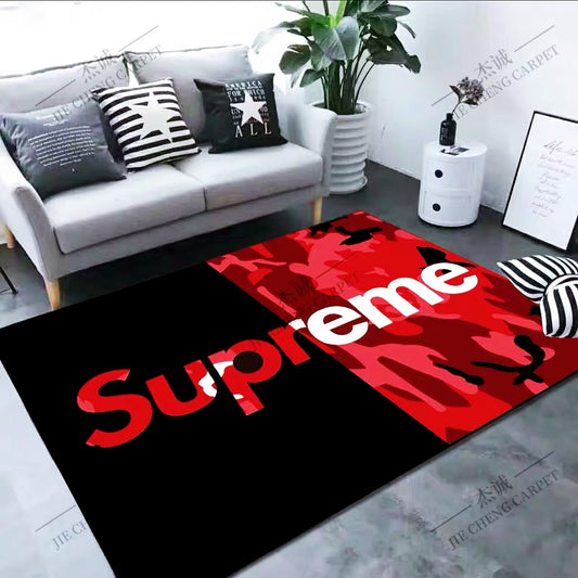 Supreme Two Tone Black Red Brand Logo Design Rectangle Carpet Modern Home Decoration Rugs (SP075)