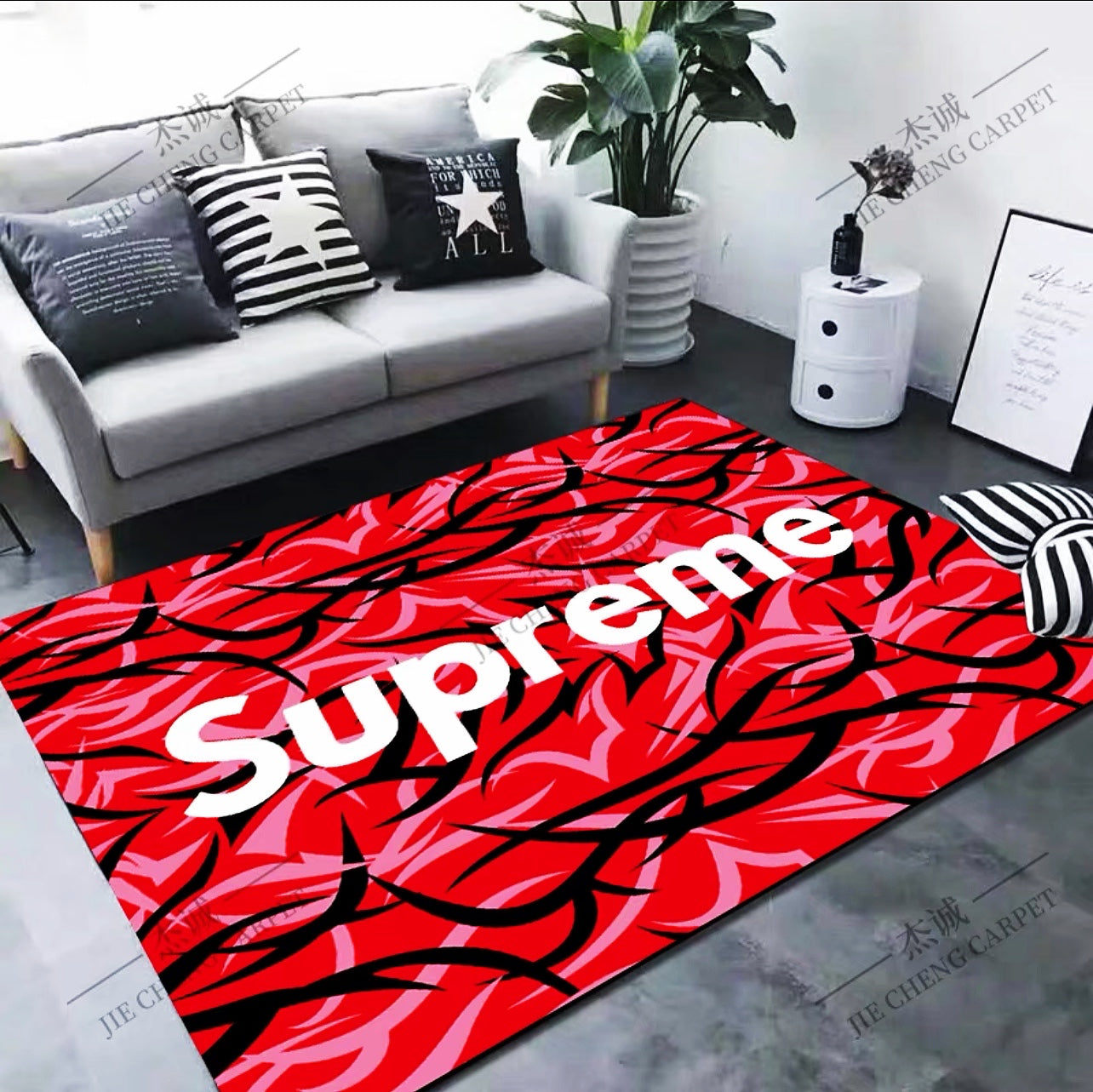 Supreme Famous Streetwear Brand Design Rectangle Carpet Modern Home Decoration Area Rugs (SP074)