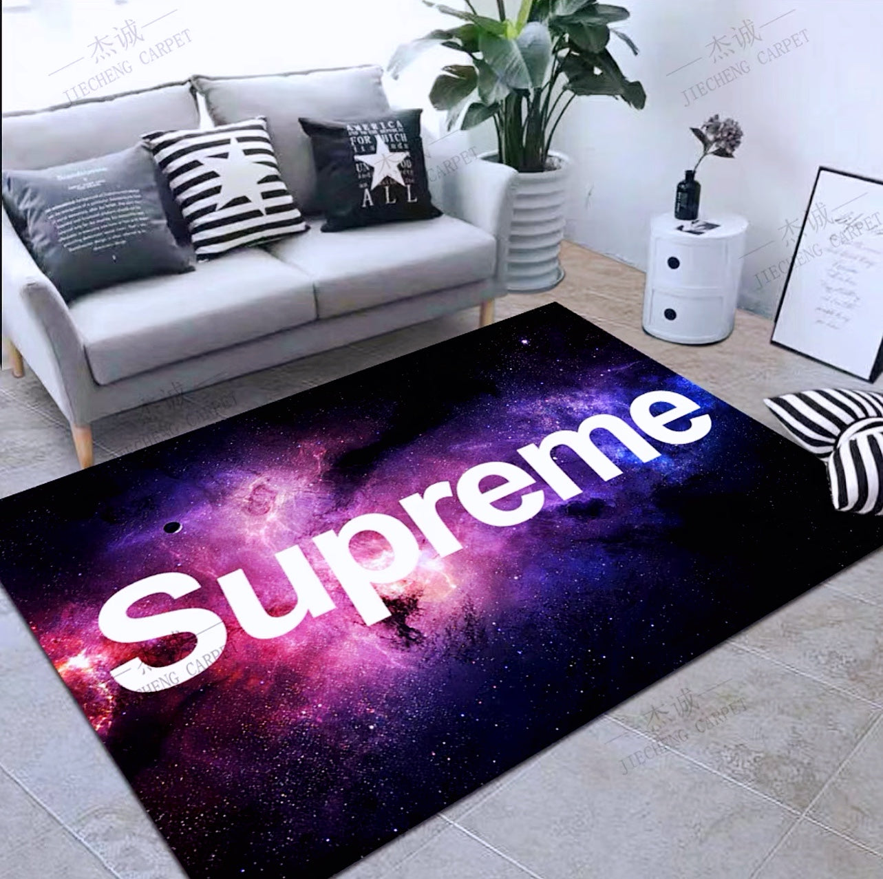 Supreme Streetwear Brand Logo Purple Galaxy Design Rectangle Carpet Modern Home Decoration Rugs (SP073)