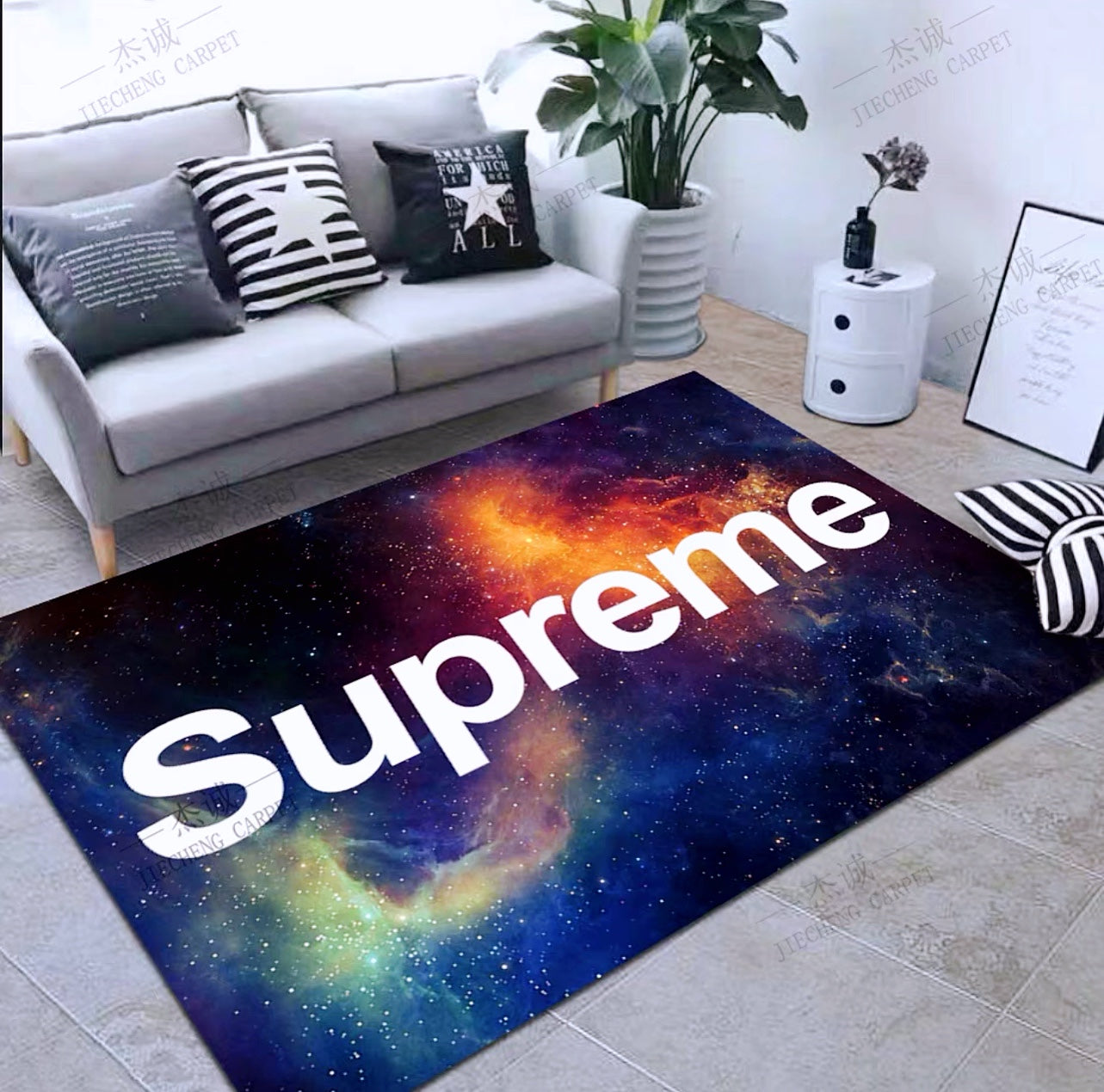 Galaxy Starry Night Supreme Streetwear Branded Logo Design Rectangle Carpet Simple Home Decoration Rugs (SP070)