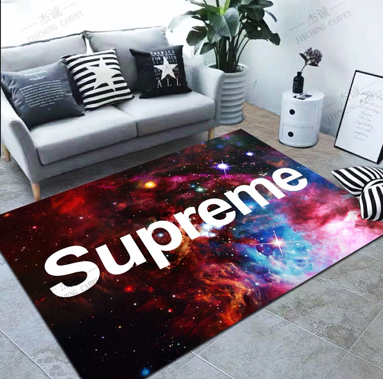 Supreme Streetwear Branded Logo Galaxy Design Rectangle Carpet Modern Home Decoration Area Rugs (SP069)