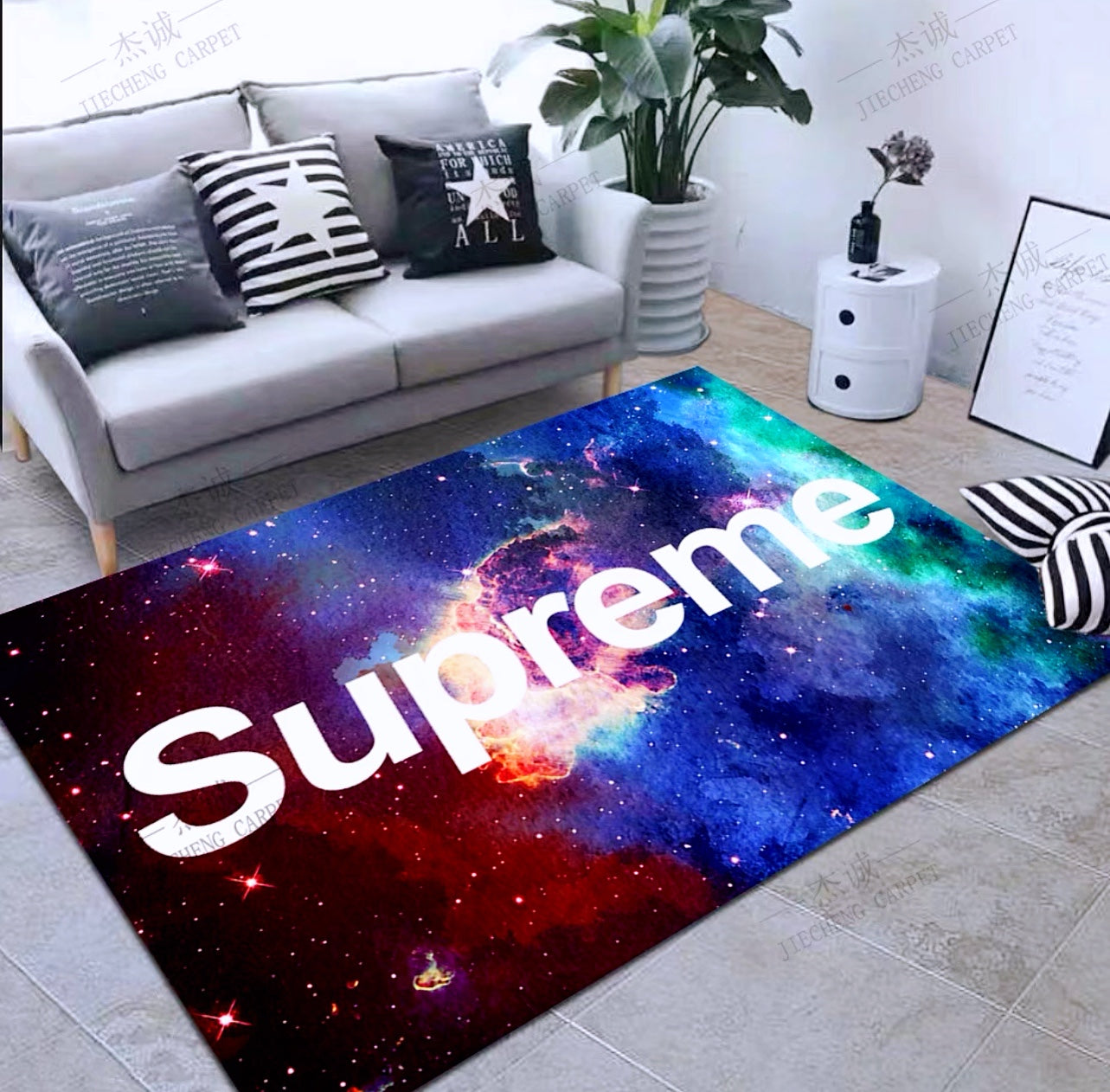 Galaxy Starry Sky Design Supreme Logo Rectangle Carpet Simple Home Decoration Area Rugs (SP068)