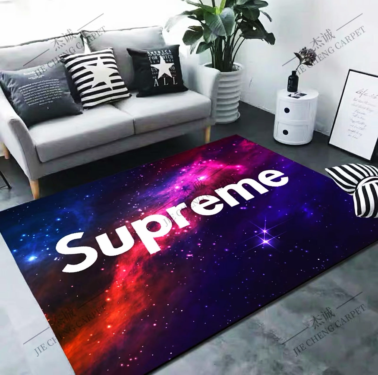 Supreme Streetwear Brand Logo Galaxy Design Rectangle Carpet Modern Home Decoration Area Rugs (SP066)