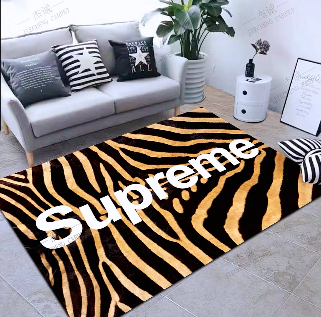 Supreme Logo Tiger Stripes Design Rectangle Carpet Modern Home Decoration Rugs (SP063)