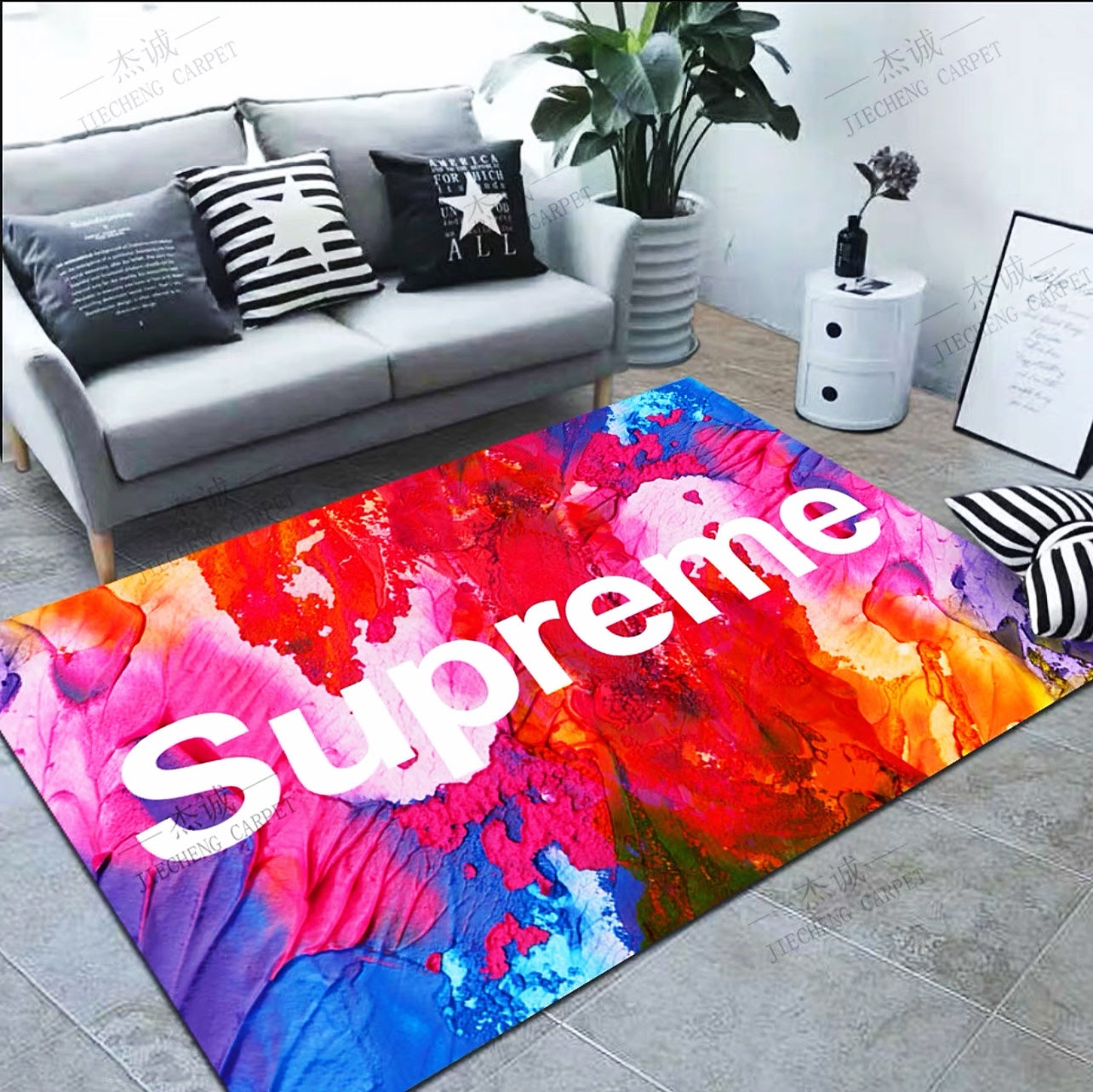 Colourful Modern Art Design Supreme Logo Rectangle Carpet Home Decoration Area Rugs (SP059)