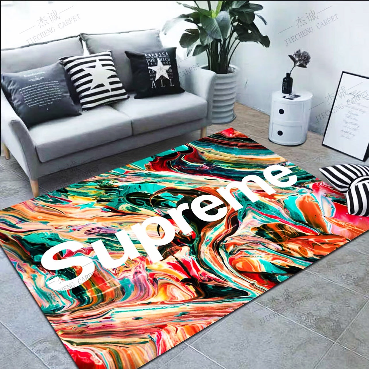 Simple Elegance Modern Art Design Supreme Logo Rectangle Carpet Home Decoration Rugs (SP058)