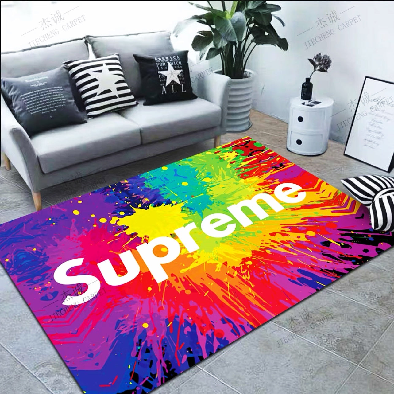 Colourful Paint Street Art Design Supreme Logo Rectangle Carpet Modern Home Decoration Rugs (SP057)