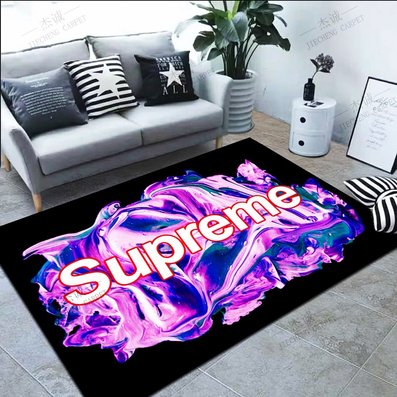 Simple Purple Street Art Supreme Logo Design Rectangle Carpet Modern Home Decoration Rugs (SP054)