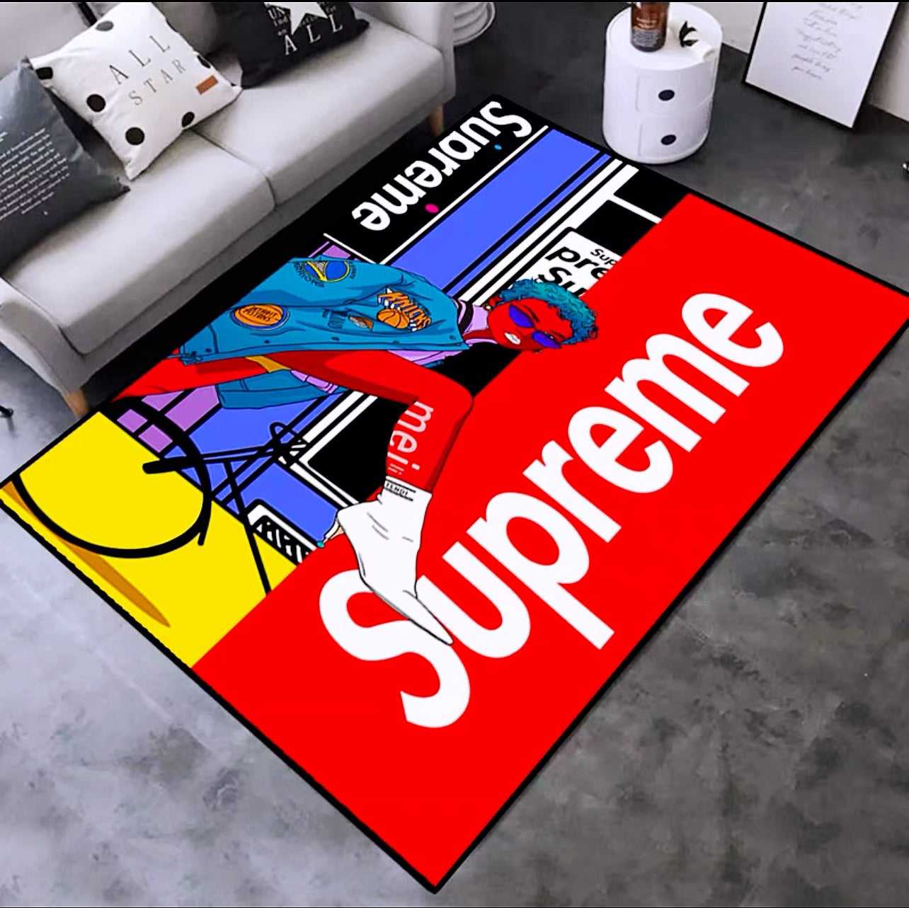 Classic Supreme Red Street Art Cartoon Design Rectangle Carpet Modern Home Decoration Rugs (SP045)