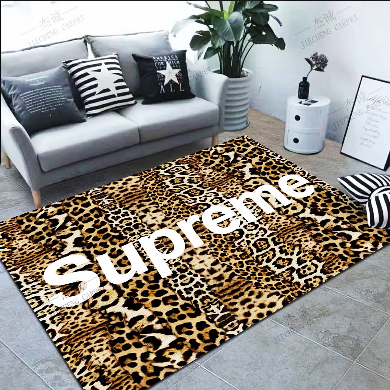 Classic Original Leopard Print Supreme Logo Design Rectangle Carpet Luxury Home Decoration Rugs (SP043)