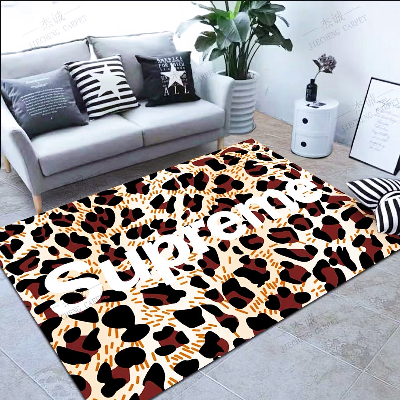 Famous Streetwear Brand Supreme Leopard Print Design Rectangle Carpet Luxury Home Decoration Rugs (SP038)