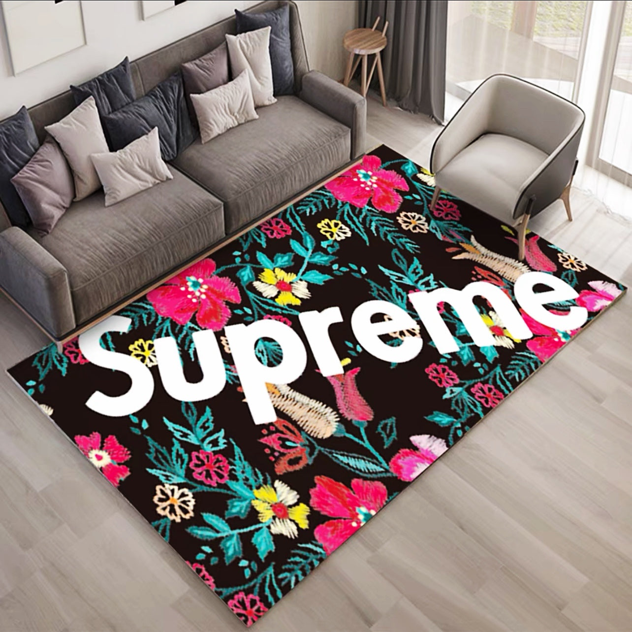 Colourful Flower Supreme Streetwear Brand Logo Design Rectangle Carpet Modern Home Decoration Rugs (SP037)