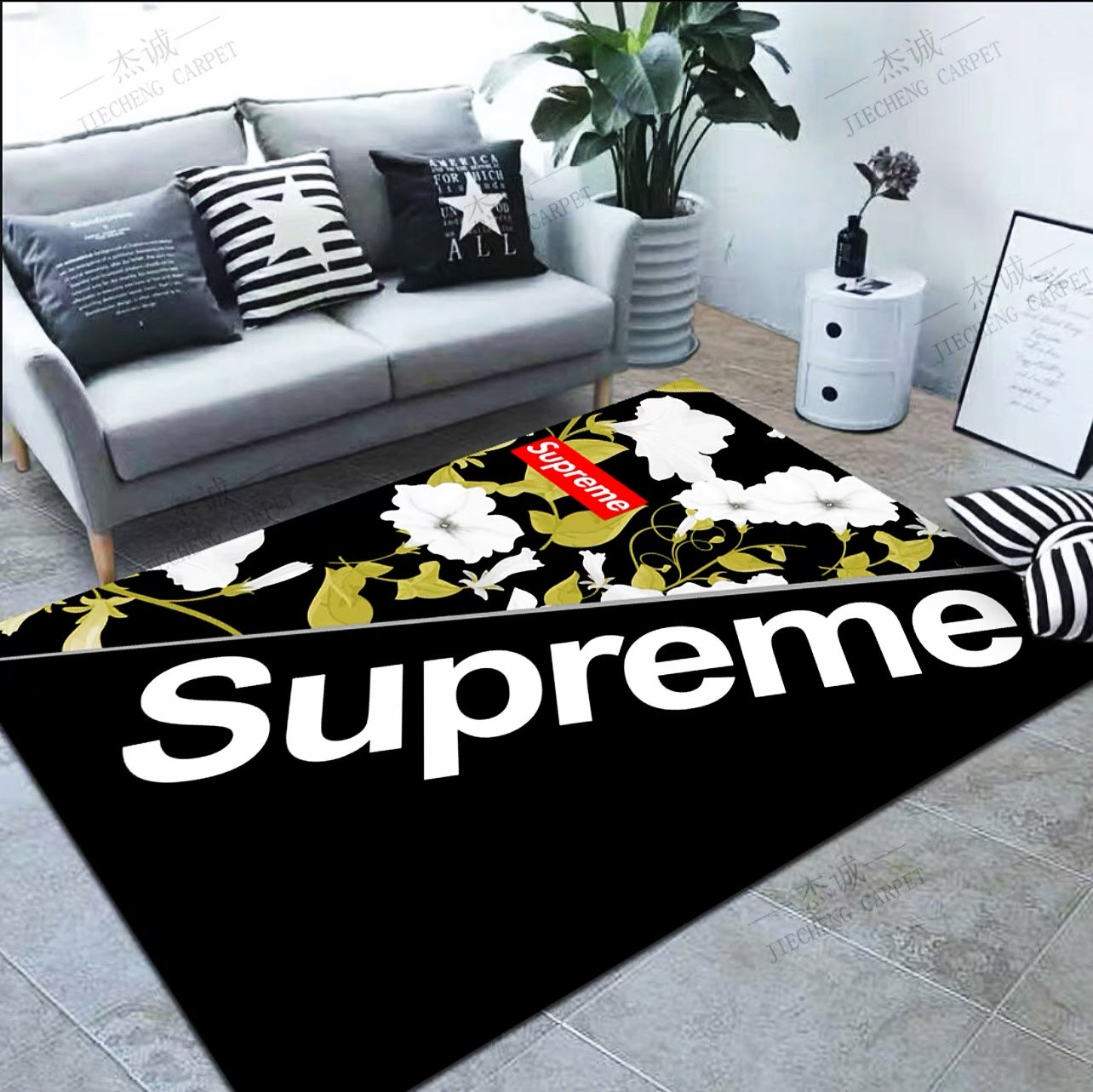 Plain Supreme Flower Design Modern Art Home Decoration Area Rugs Streetwear Style Rectangle Carpet (SP034)