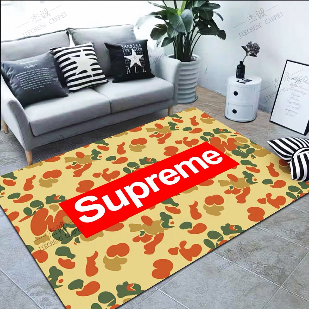 Famous Streetwear Brand Supreme Logo Design Rectangle Carpet Simple Modern Home Decoration Rugs (SP033)