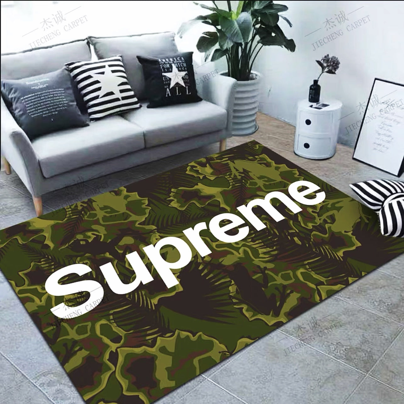 Army Camouflage Design Supreme Streetwear Brand Logo Rectangle Carpet Modern Home Decoration Rugs (SP032)