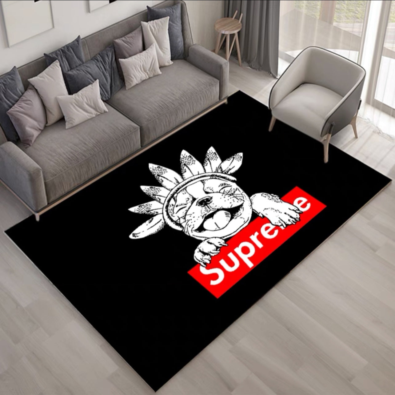 Supreme Cutie Bull Dog Design Plain Black Rectangle Carpet Simple Home Decoration Area Rugs (SP029)