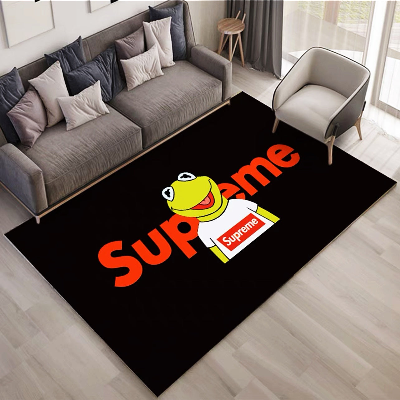 Frog Cartoon Supreme Logo Plain Black Rectangle Carpet Home Decoration Rugs (S028)