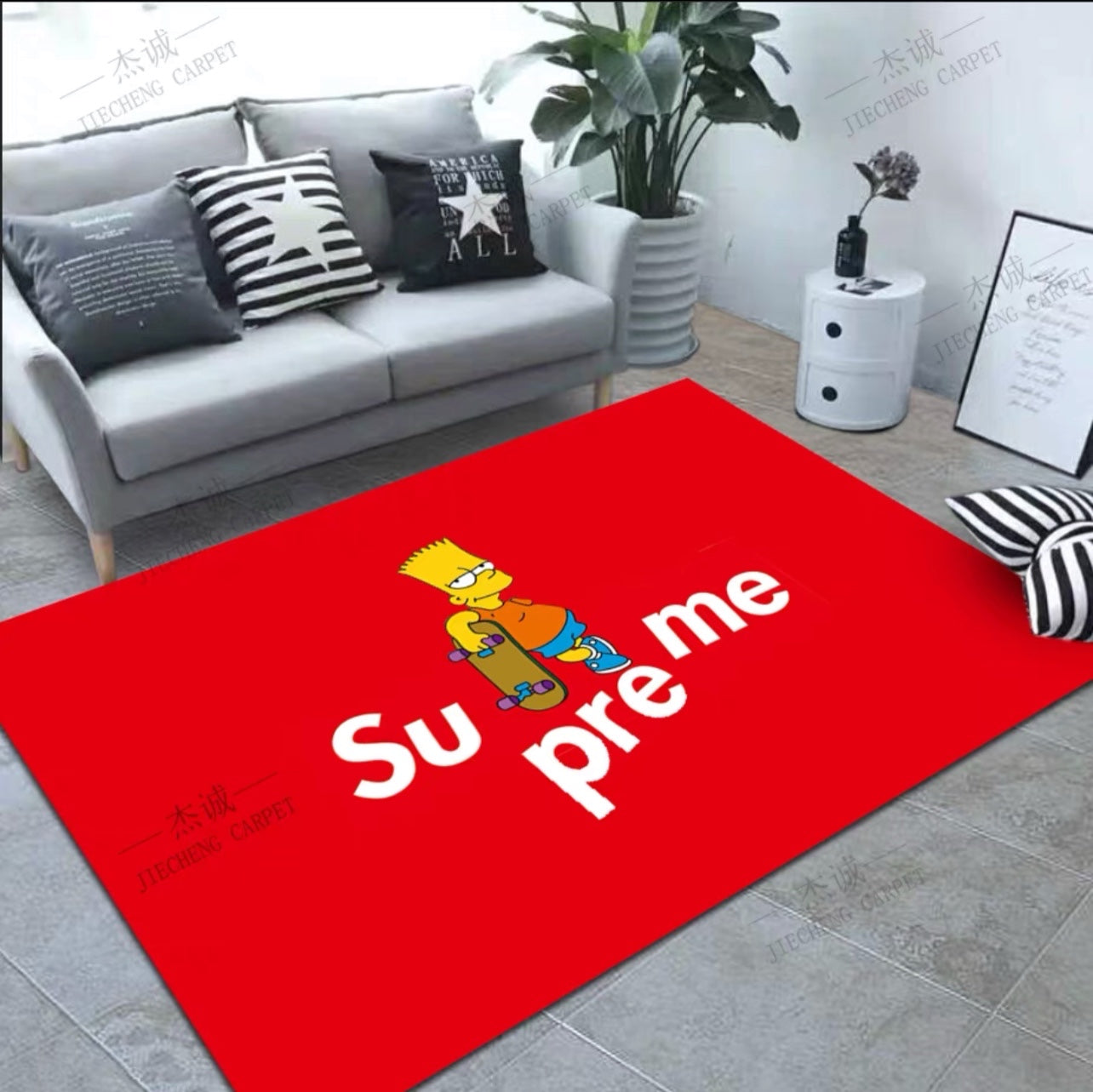 Classic Supreme Red Simpson Design Rectangle Carpet Branded Logo Home Decoration Rugs (SP027)