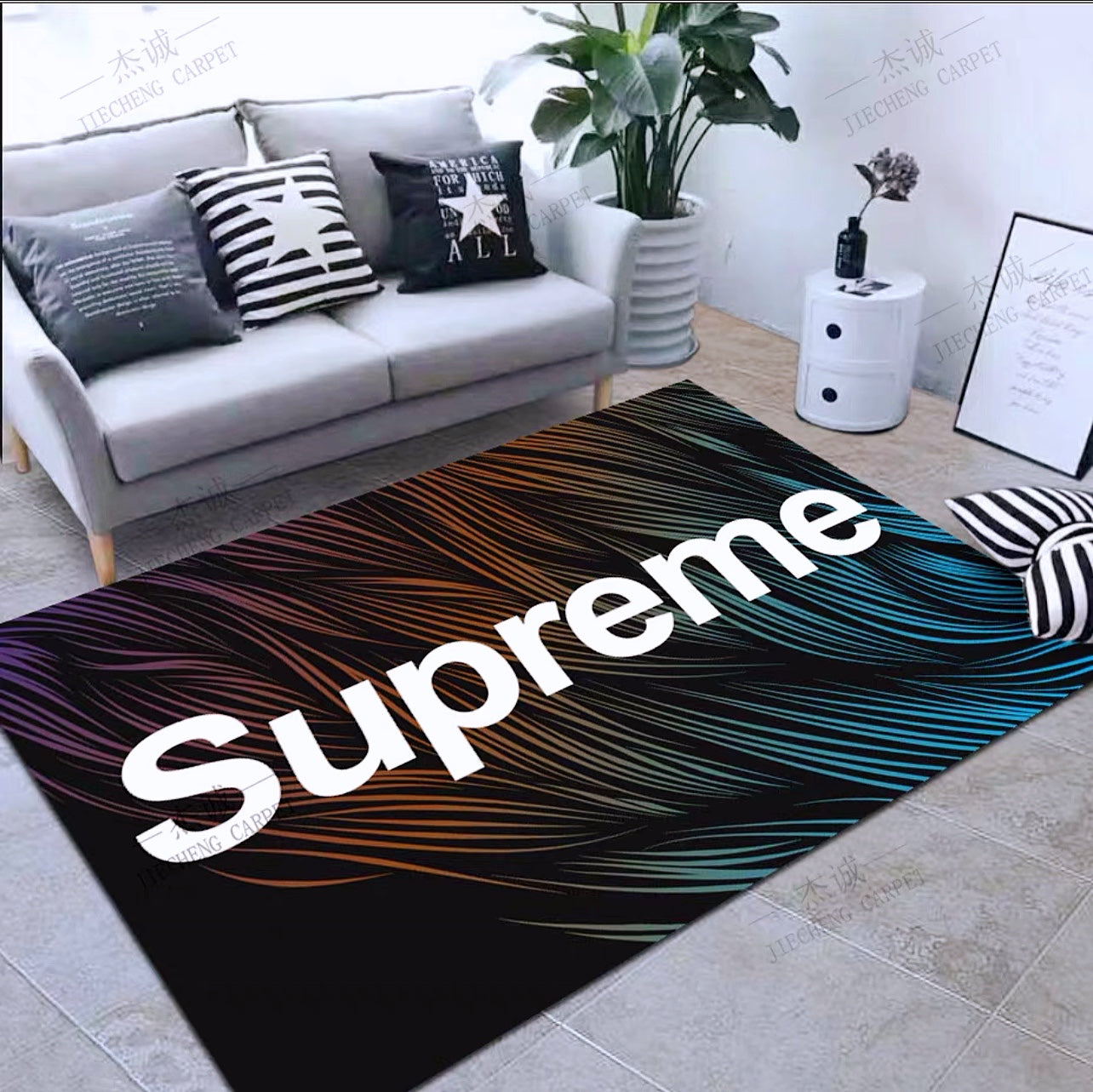 Plain Supreme Streetwear Branded Logo Design Rectangle Carpet Simple Modern Home Decoration Rugs (SP022)