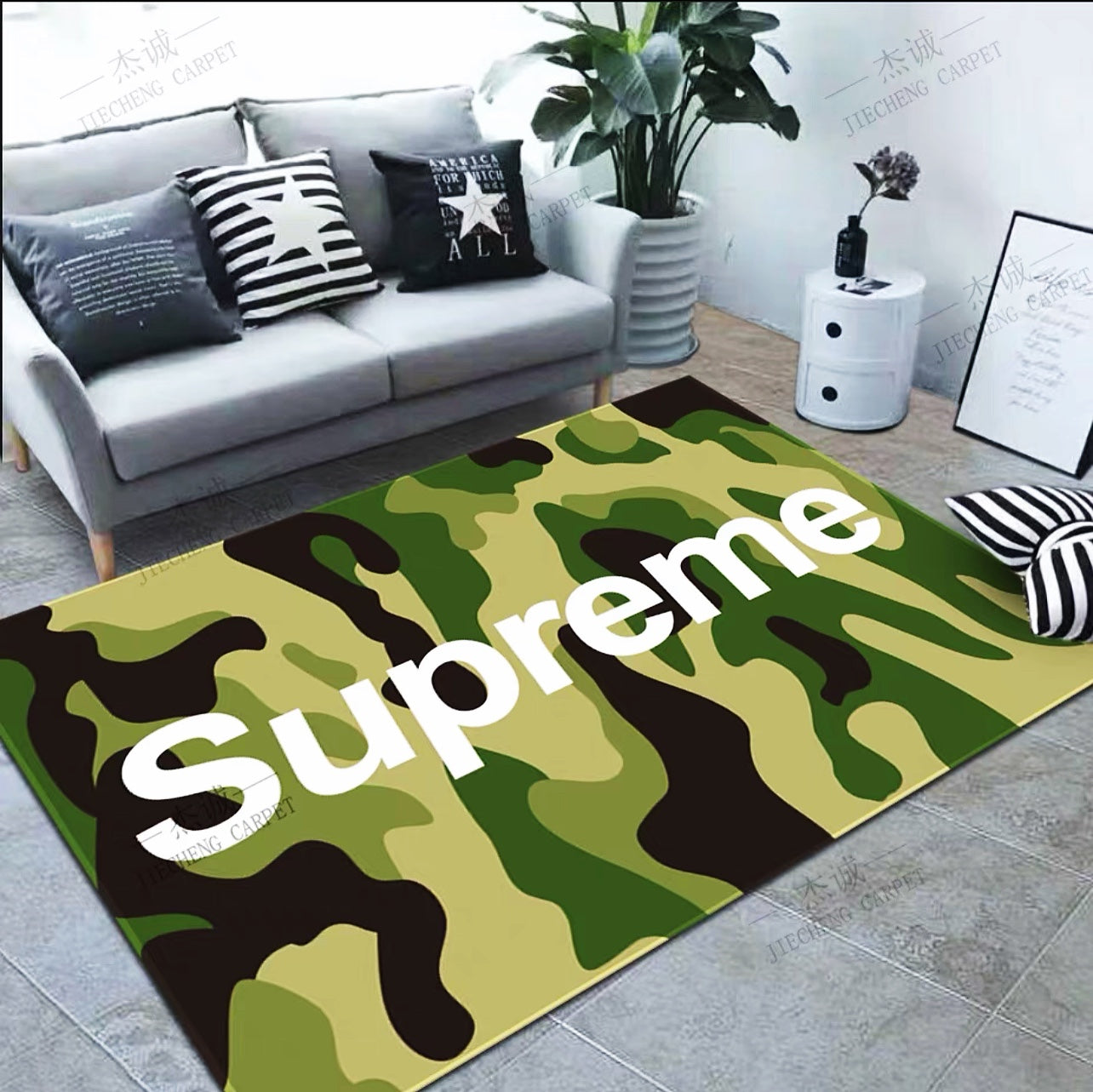 Supreme Streetwear Branded Logo Army Camouflage Design Rectangle Carpet Modern Home Decoration Rugs (SP021)