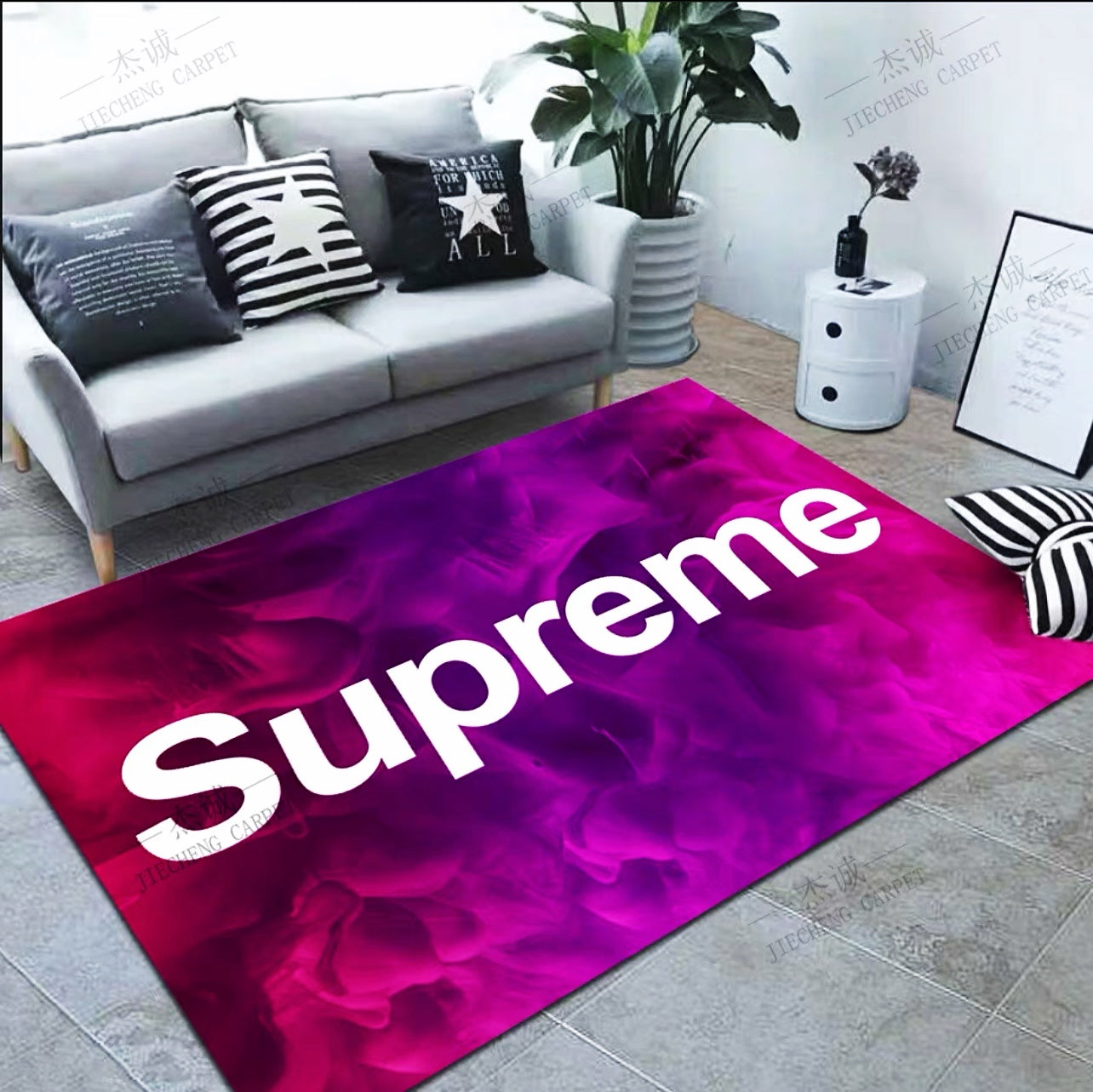 Supreme Streetwear Brand Logo Purple Smoky Background Rectangle Carpet Home Decoration Rugs (SP018)