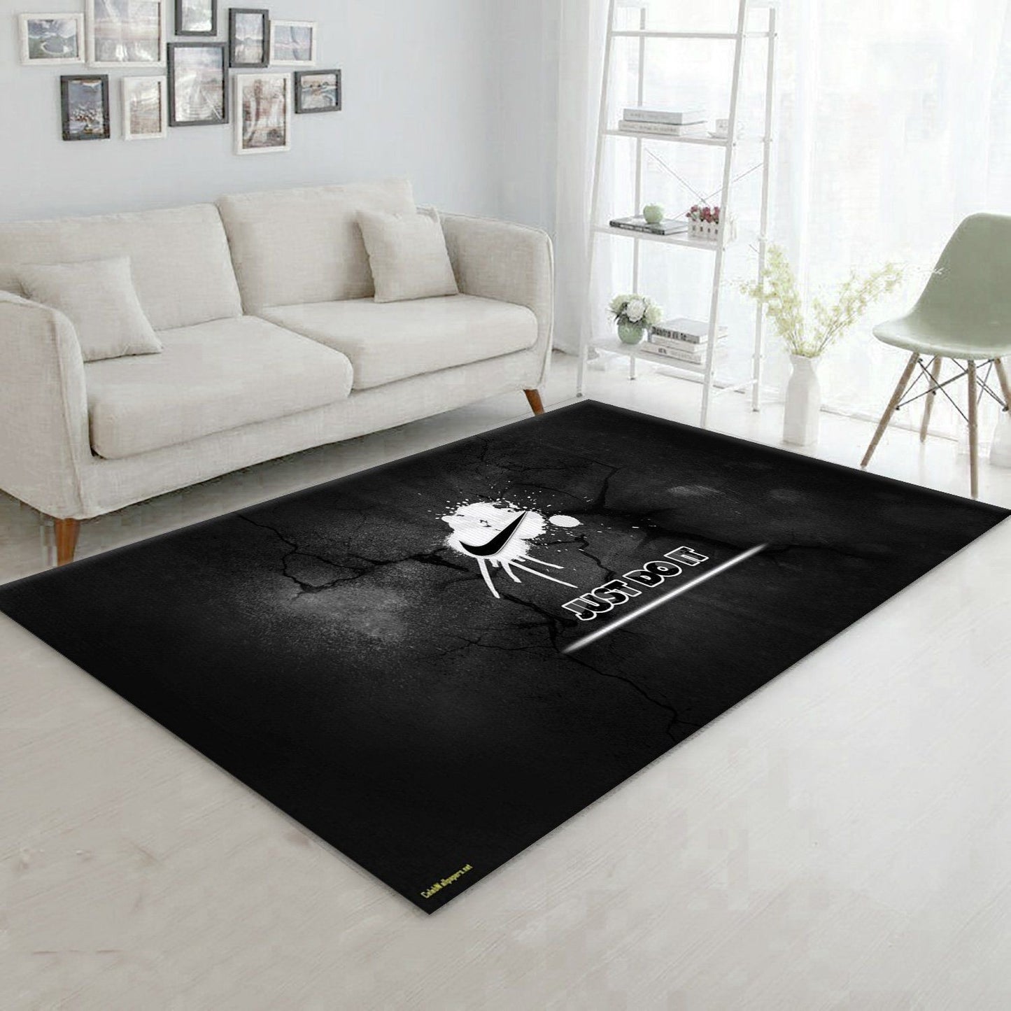 Simple Plain Black White Nike Logo Design Home Decoration Rectangle Area Rugs (N021)