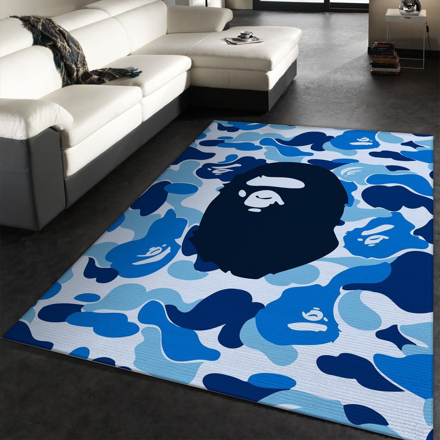 Bathing Aape Branded Logo Plain Blue Design Home Decoration Rectangle Area Rugs (A042)