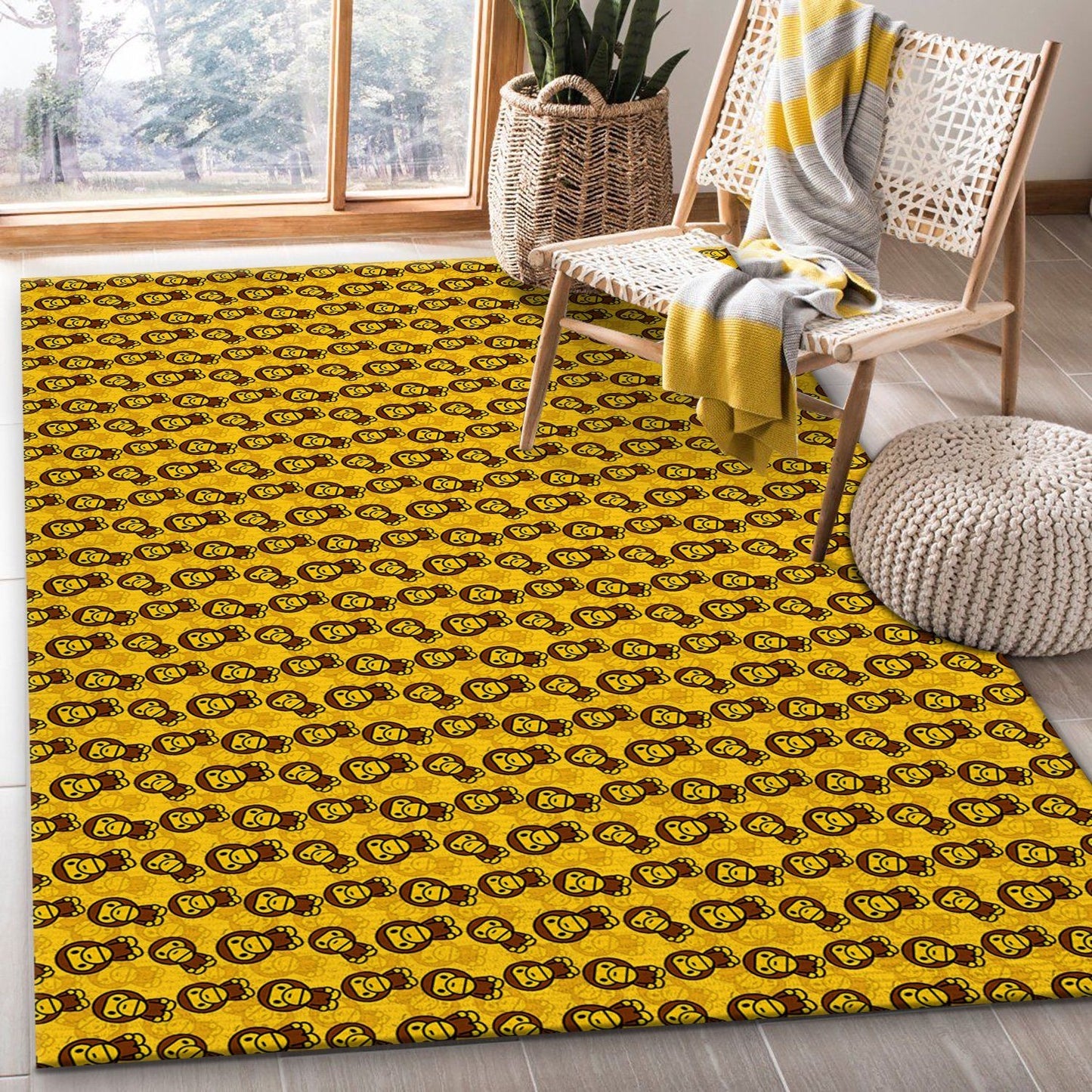 Yellow Baby Milo Cute Monkey Bathing Aape Branded Design Home Decoration Rectangle Area Rugs (A038)