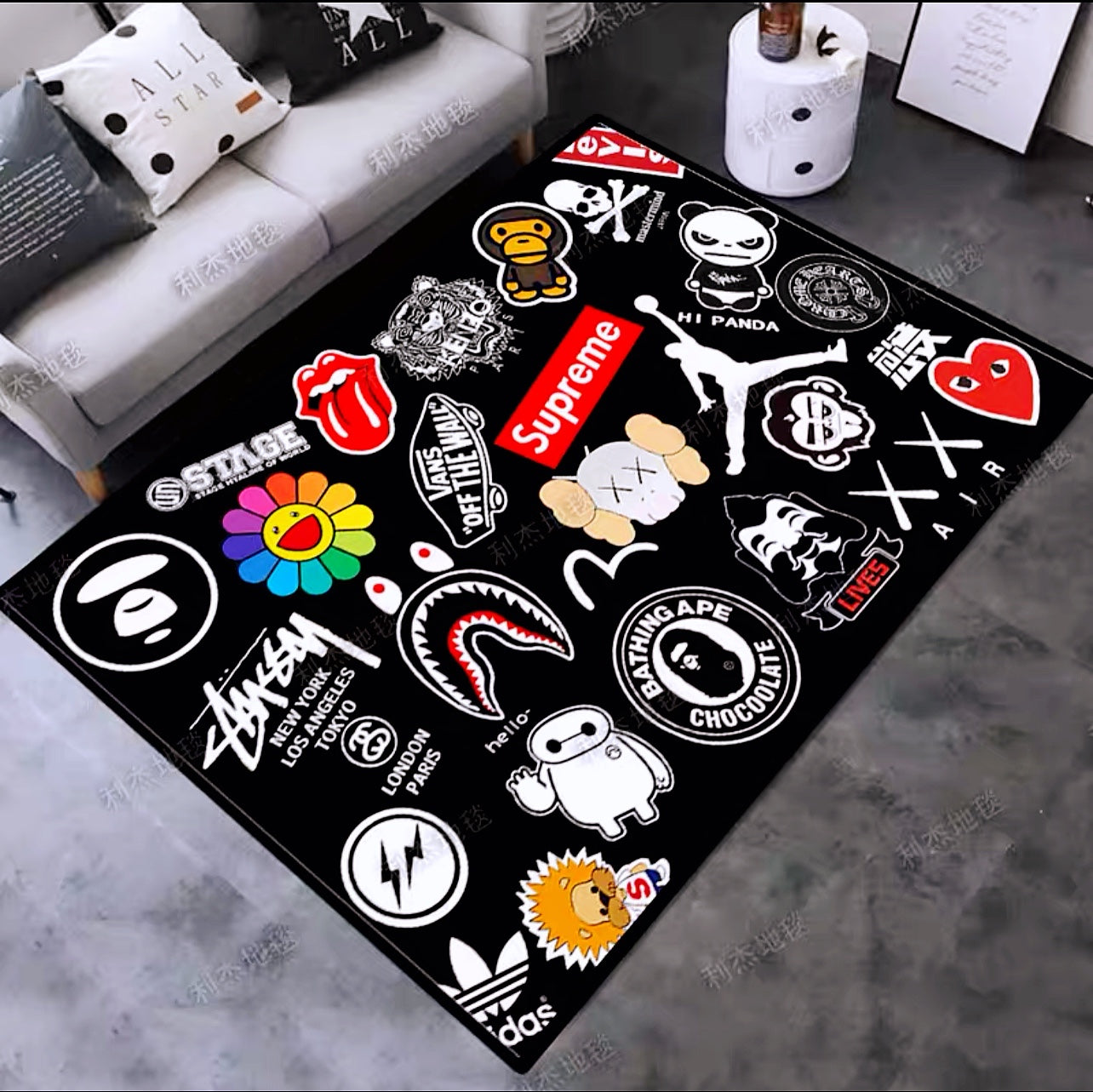 Famous Streetwear Branded Logo Design Kaws Rectangle Carpet Modern Home Decoration Rugs (K001)