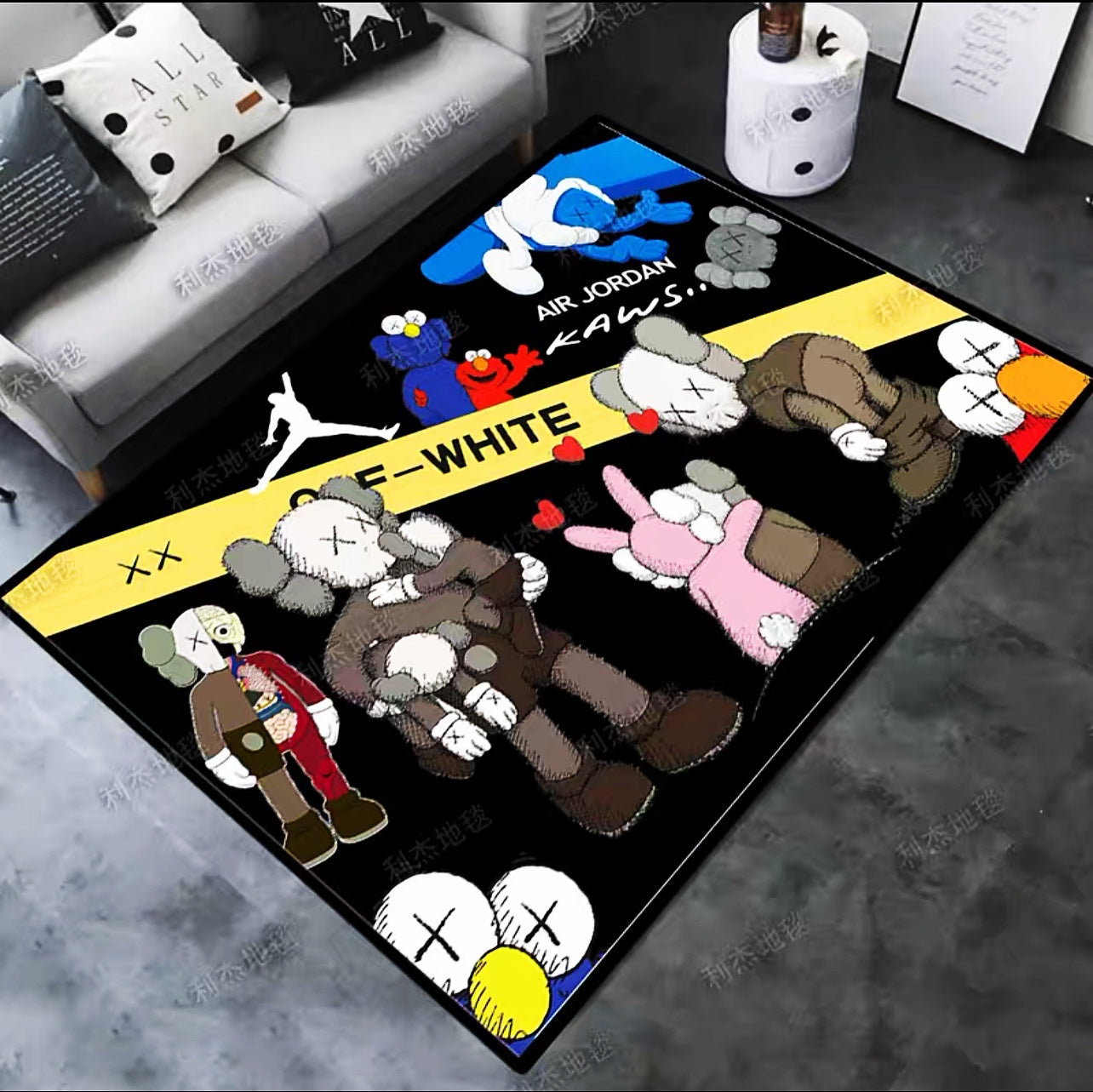 Kaws Sesame Street X OffWhite Streetwear Brand Rectangle Carpet Modern Room Decoration Rugs (K004)