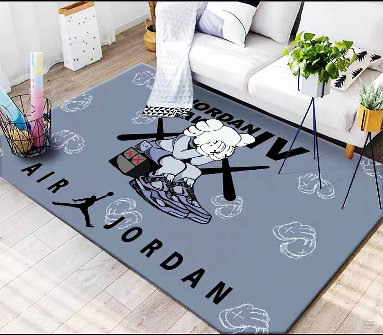 Grey Kaws Air Jordan Streetwear Branded Logo Design Rectangle Carpet Modern Home Decoration Rugs (K014)