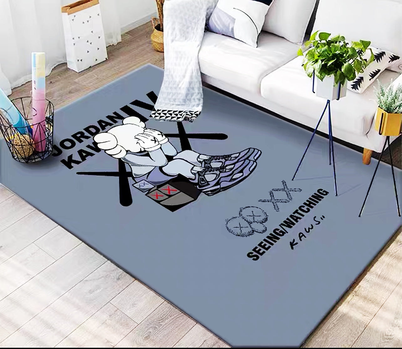 Grey Kaws Air Jordan Streetwear Branded Logo Vertical Design Rectangle Carpet Modern Home Decoration Rugs (K016)