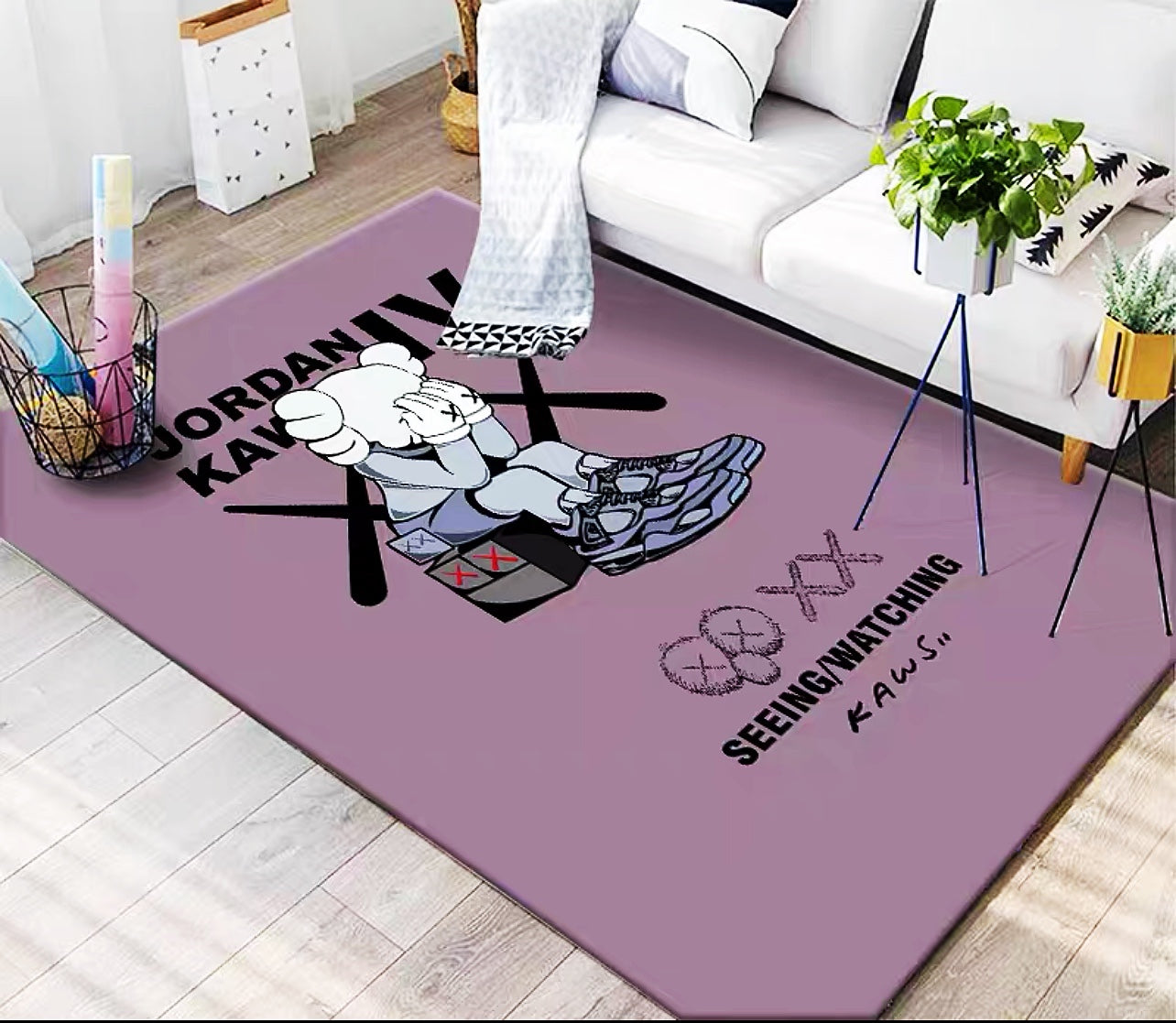 Purple Kaws Air Jordan Streetwear Branded Logo Design Vertical Rectangle Carpet Modern Home Decoration Rugs (K017)