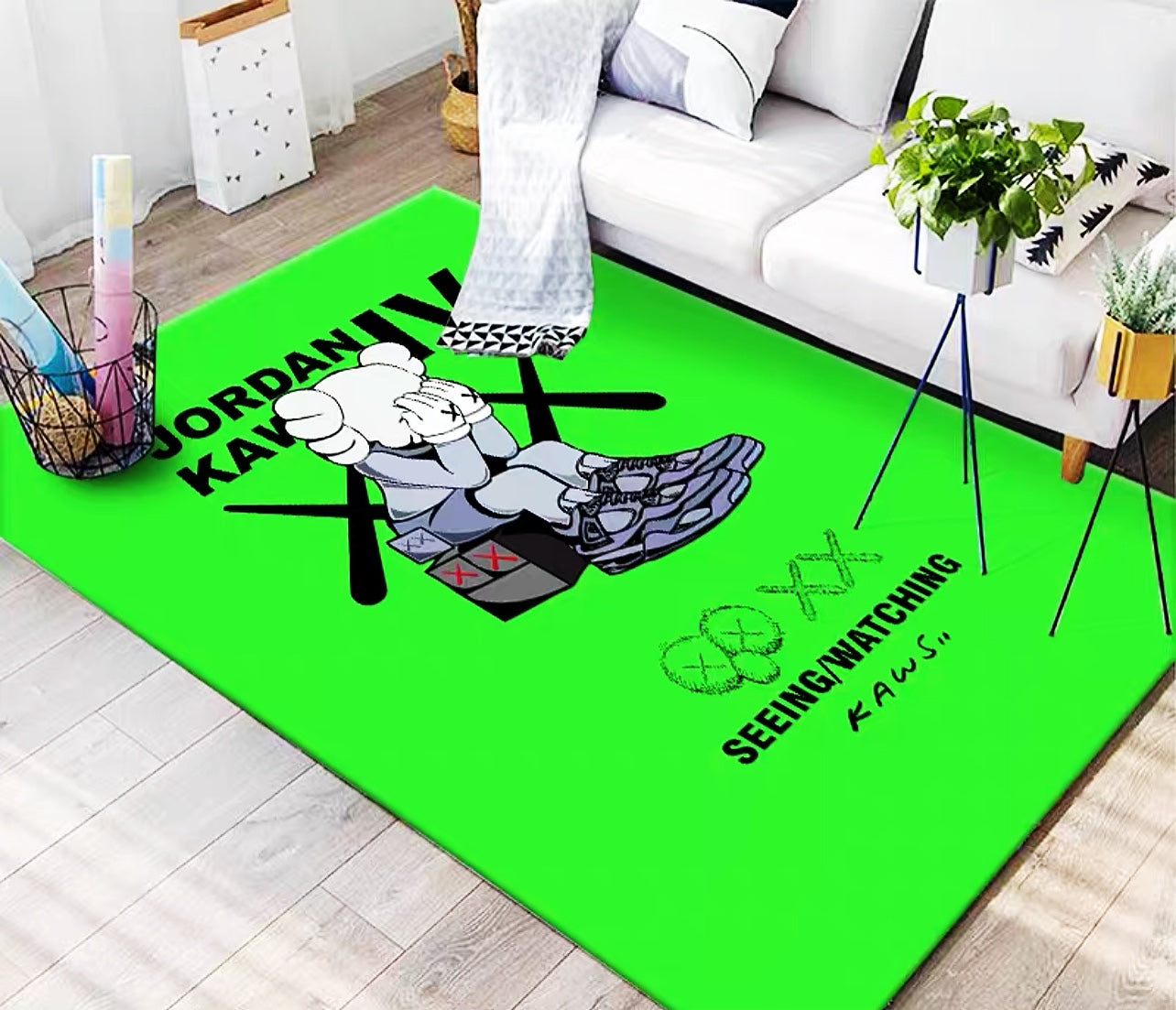 Green Kaws Air Jordan Streetwear Branded Logo Design Vertical Rectangle Carpet Modern Home Decoration Rugs (K018)