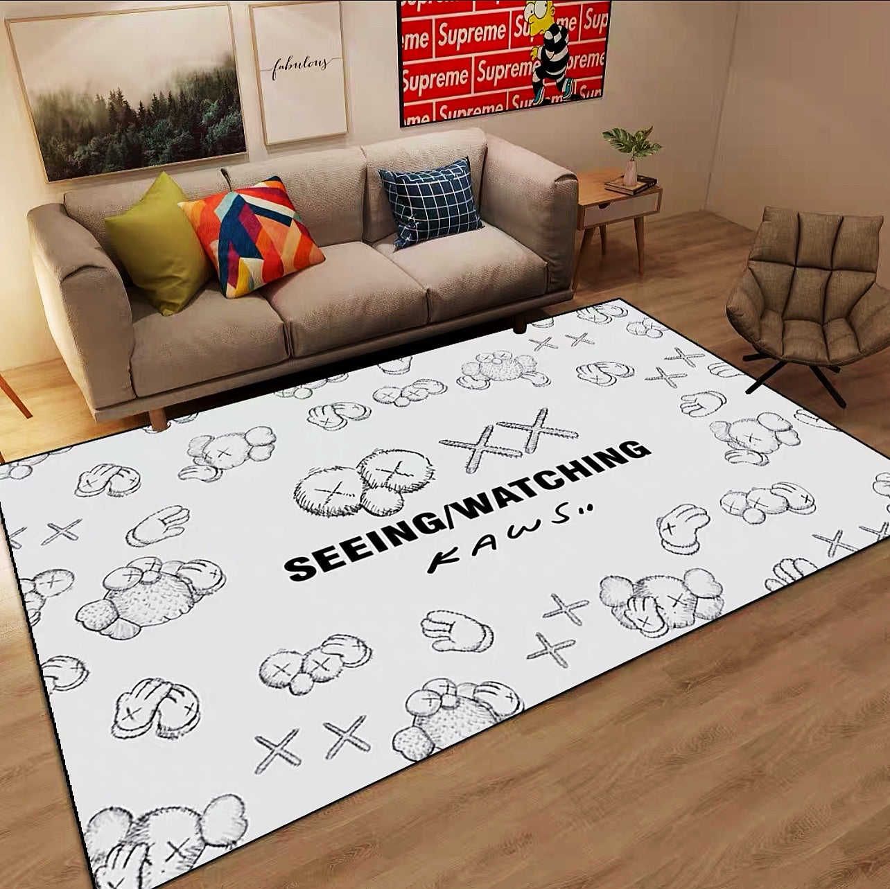 White Kaws Sesame Street Design Rectangle Carpet Modern Home Decoration Area Rugs (K019)