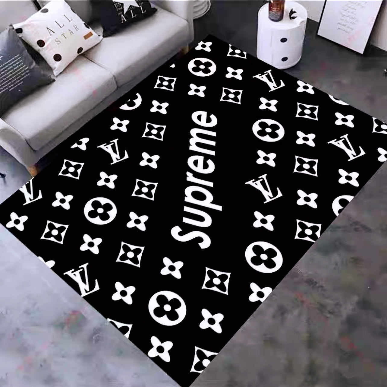 Plain Black White Design Supreme X Louis Vuitton Monogram Rectangle Carpet Home Decoration Rugs (SP010)