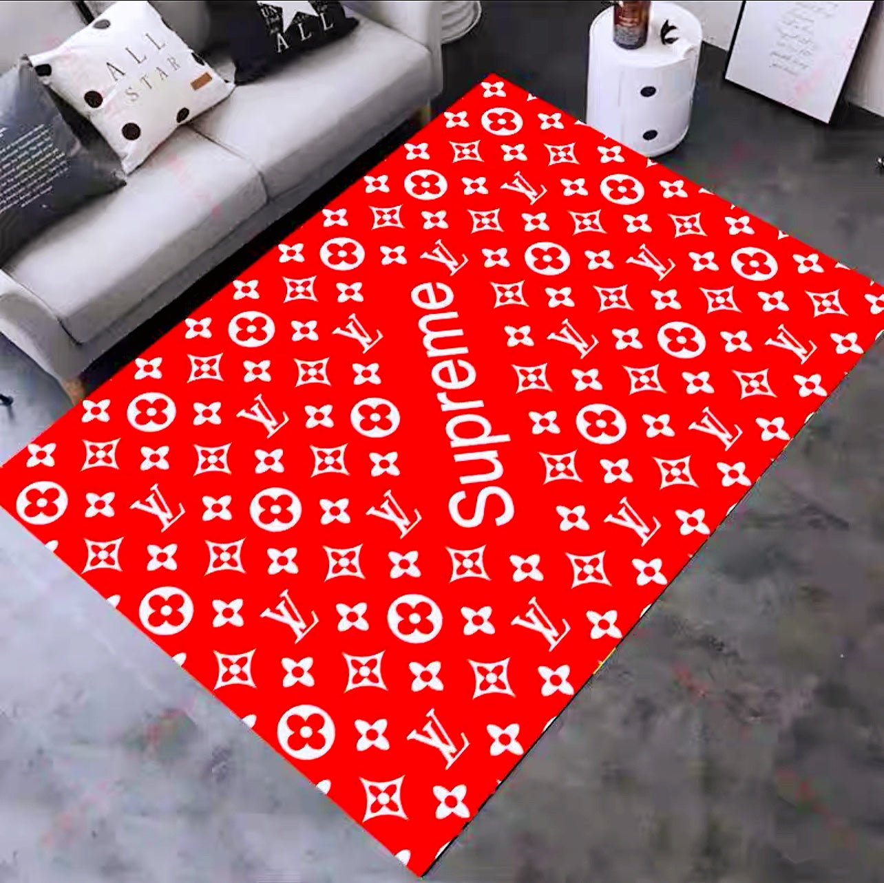 Classic Supreme Red X Louis Vuitton Monogram Design Rectangle Carpet Home Decoration Rugs (SP007)