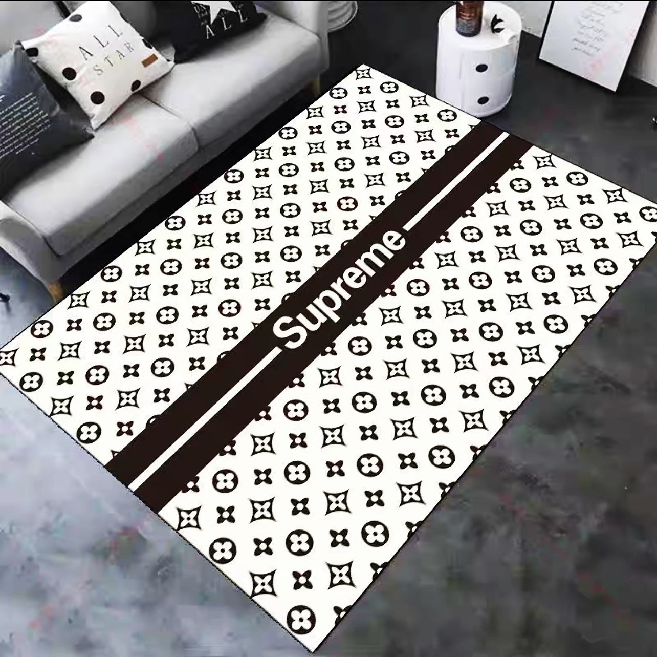 Supreme X Louis Vuitton Black White Monogram Design Rectangle Carpet Home Decoration Rugs (SP006)