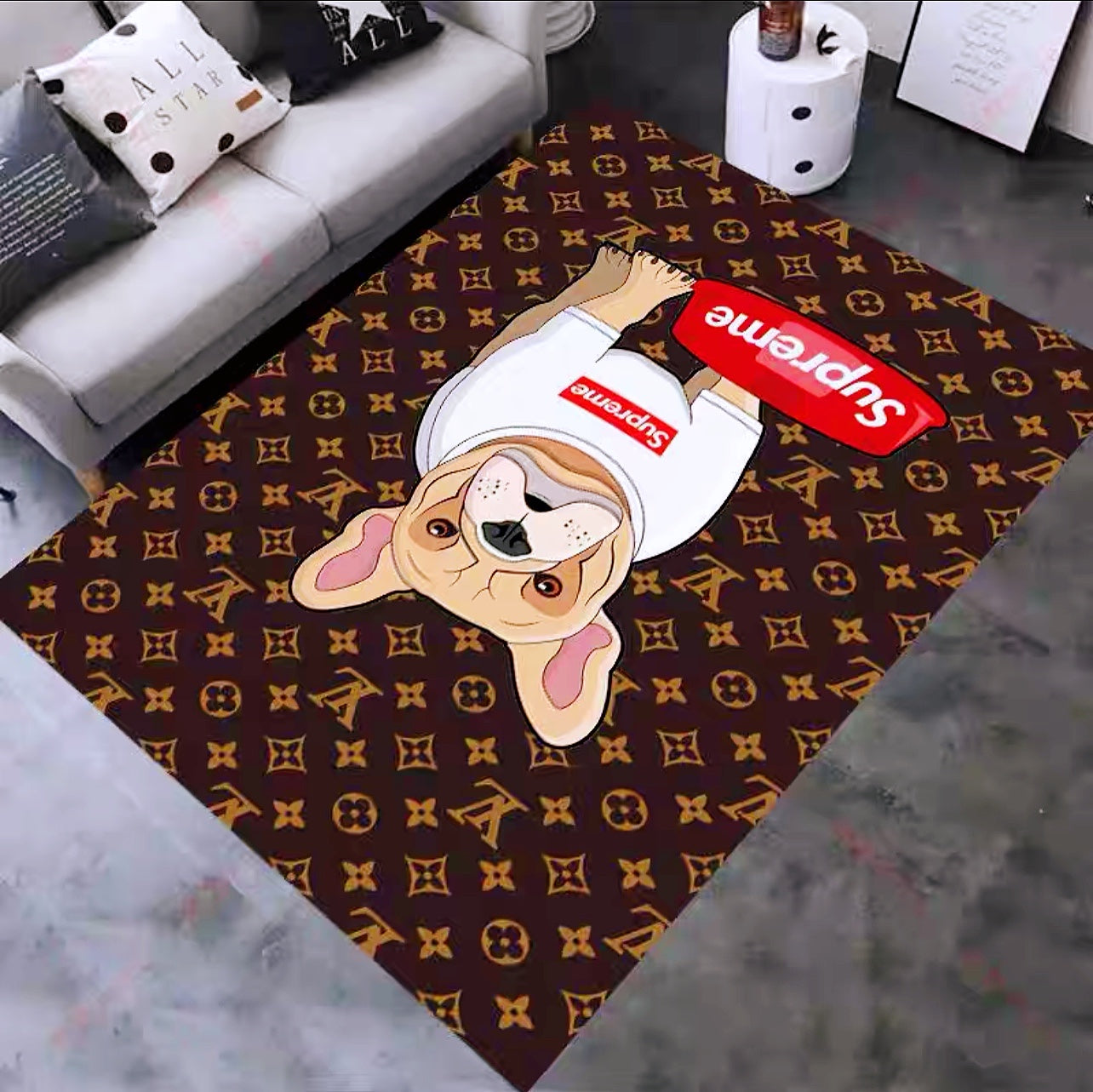 Supreme X Louis Vuitton LV Bull Dog Design Rectangle Carpet Home Decoration Rugs (SP002)