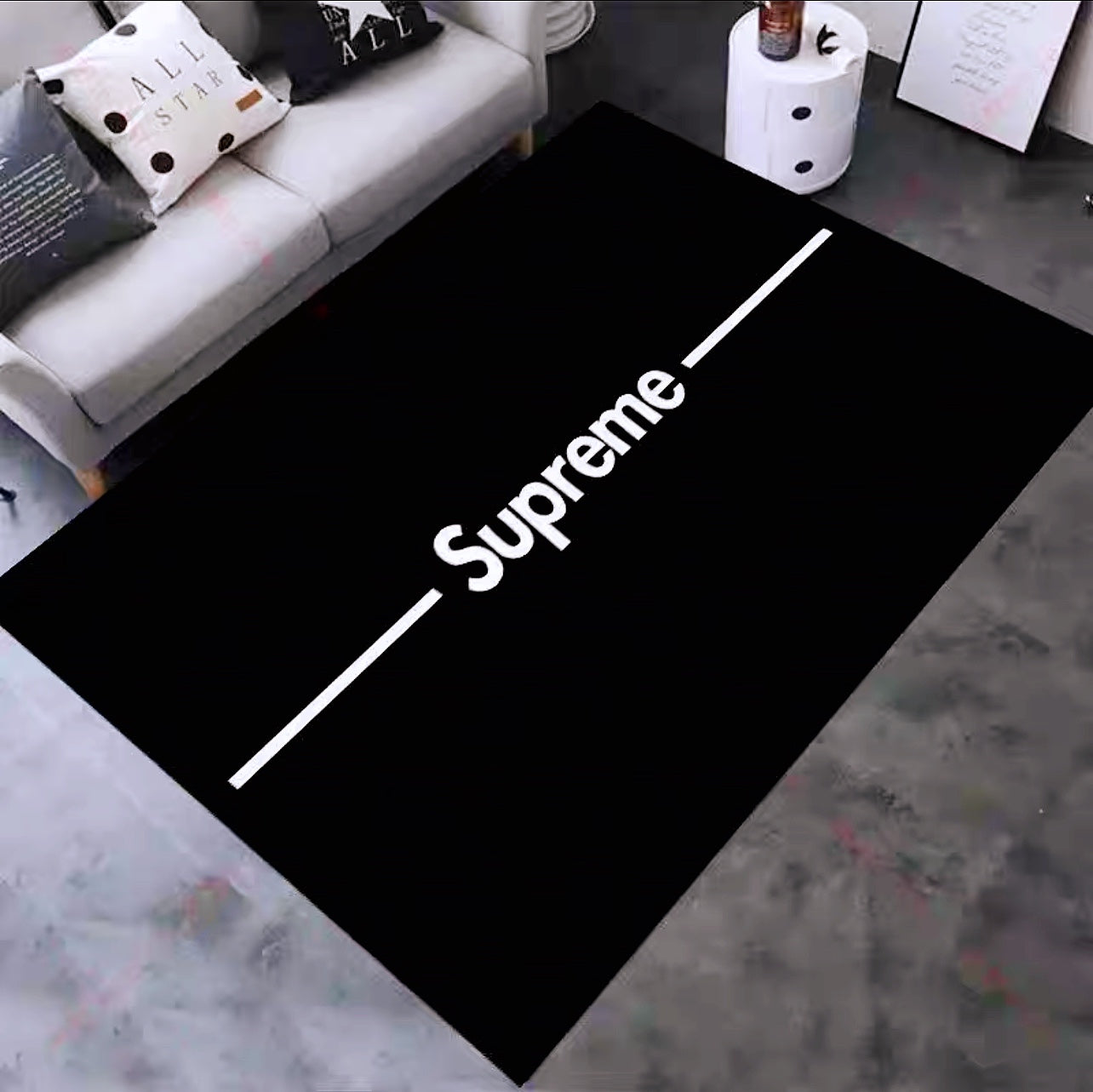 Plain Black White Supreme Streetwear Branded Logo Design Rectangle Carpet Home Decoration Rugs (SP001)