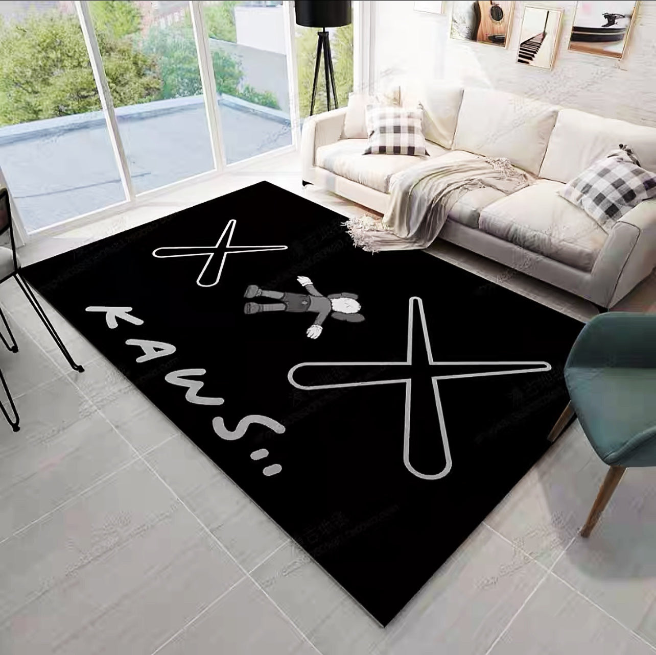 Plain Black Kaws Classic Double X Logo Rectangle Carpet Modern Home Decoration Rugs (K024)