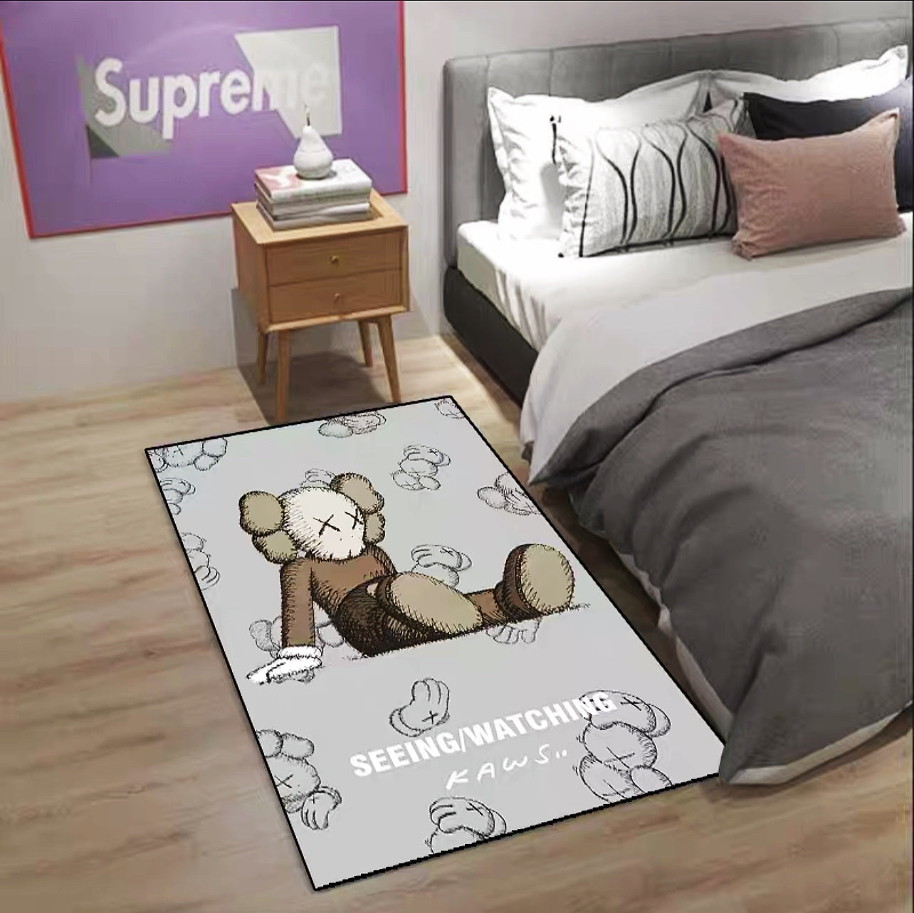 Grey Kaws Streetwear Branded Logo Design Vertical Rectangle Carpet Room Decoration Area Rugs (K039)