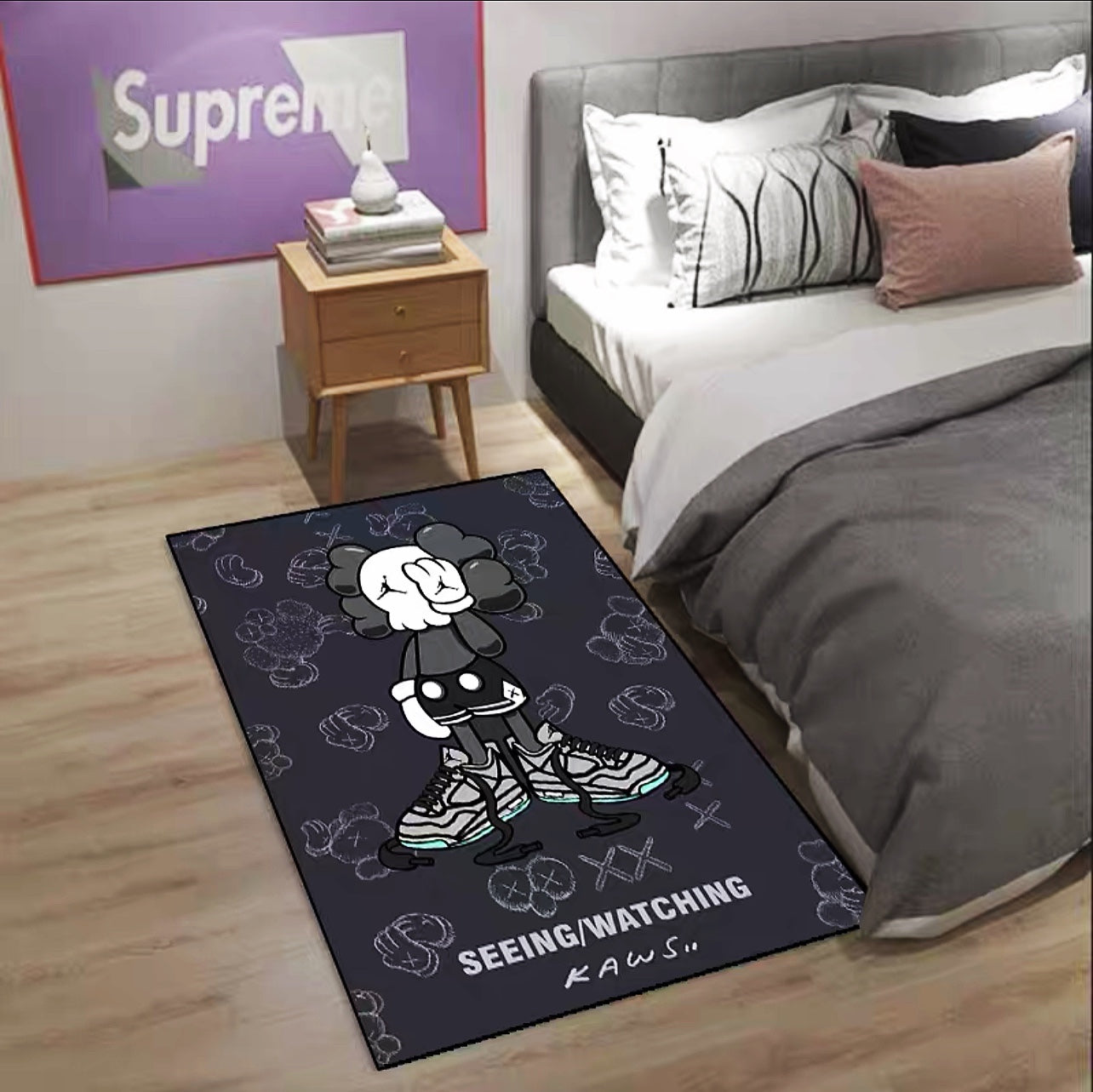 Black Kaws Streetwear Branded Logo Design Vertical Rectangle Carpet Modern Room Decoration Rugs (K040)