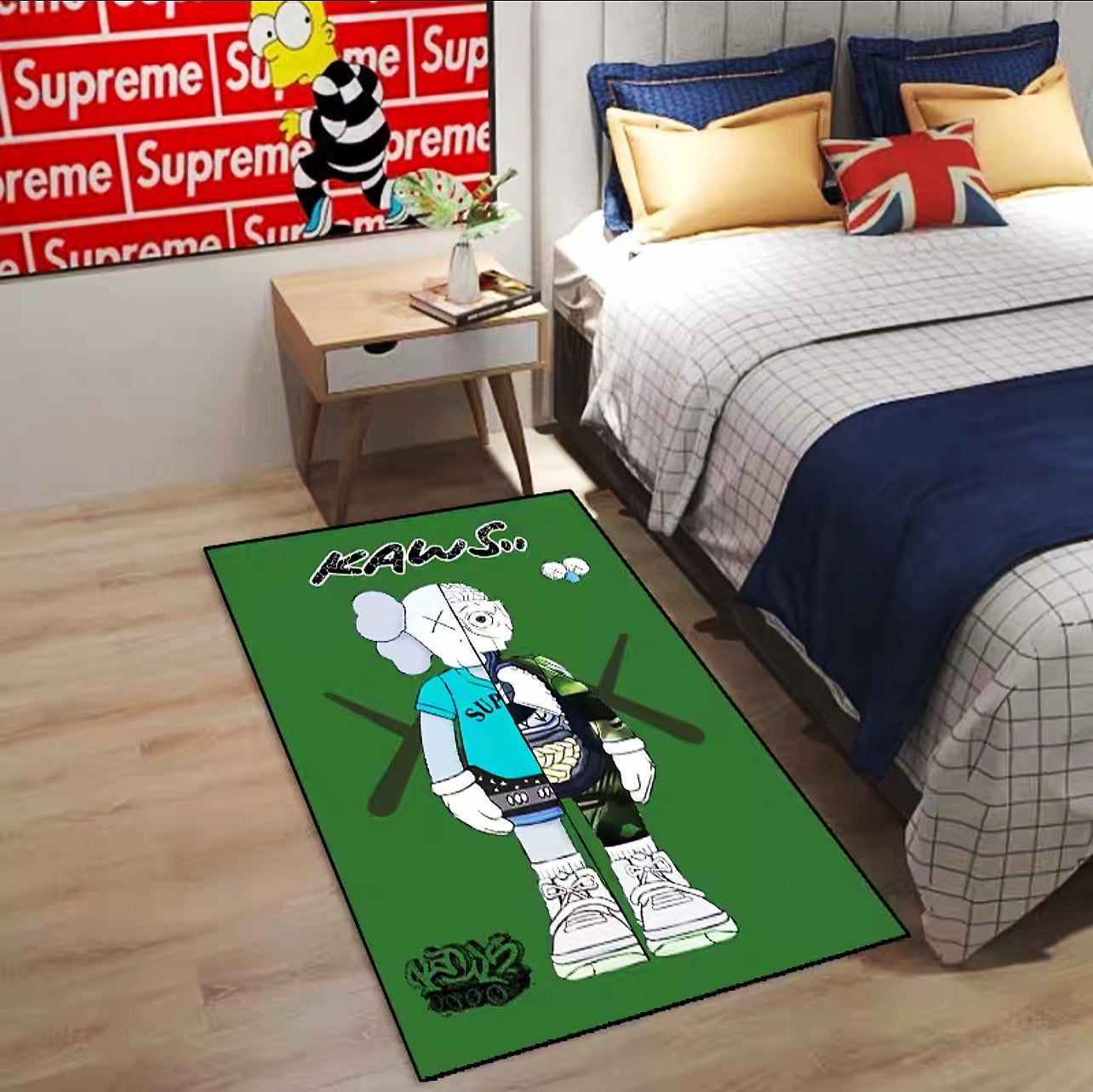 Green Background Kaws Streetwear Branded Design Vertical Rectangle Carpet Modern Home Decoration Rugs (K042)